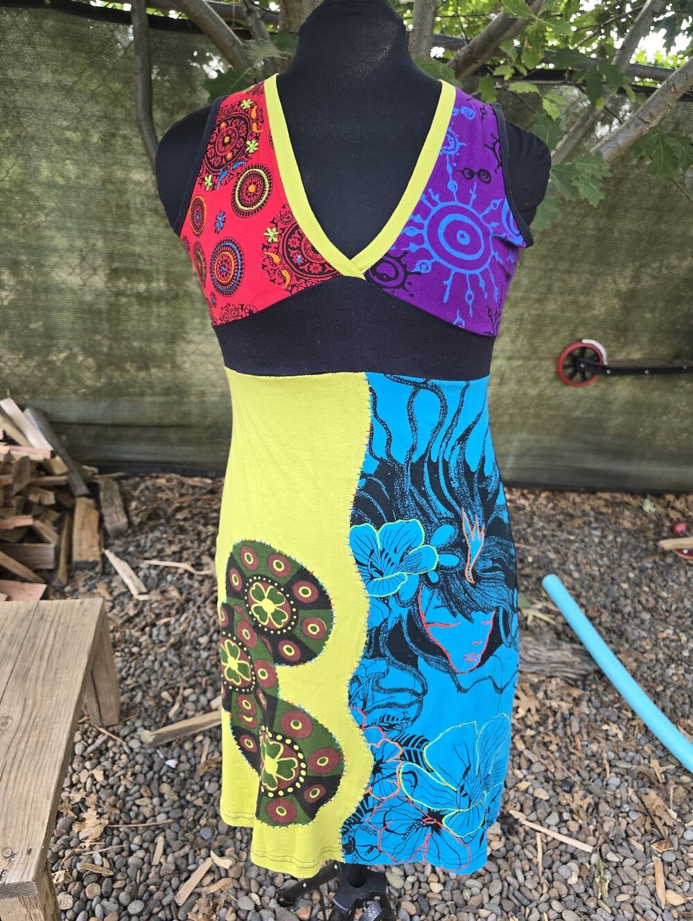 Y2K Patchwork Embroidered Sleeveless Mini Dress Whimsical Grunge Psychedelic